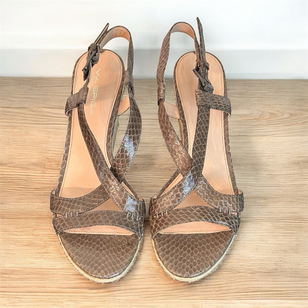 Via Spiga Taupe Snakeskin Espadrilles Sandals